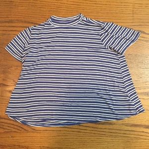 Blue and white striped shirt.